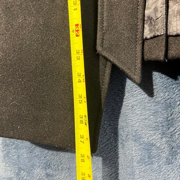 Vintage Wool Guess Black Trench Coat with Black Wrap Around Belt Woman’s Size XL - Picture 5 of 8